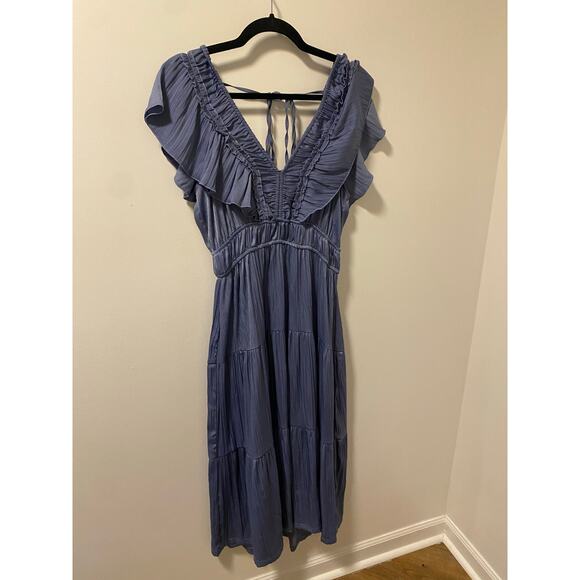 T TAHARI Airflow Ruffle Tiered Midi Dress In Slate-Size M - Picture 3 of 7